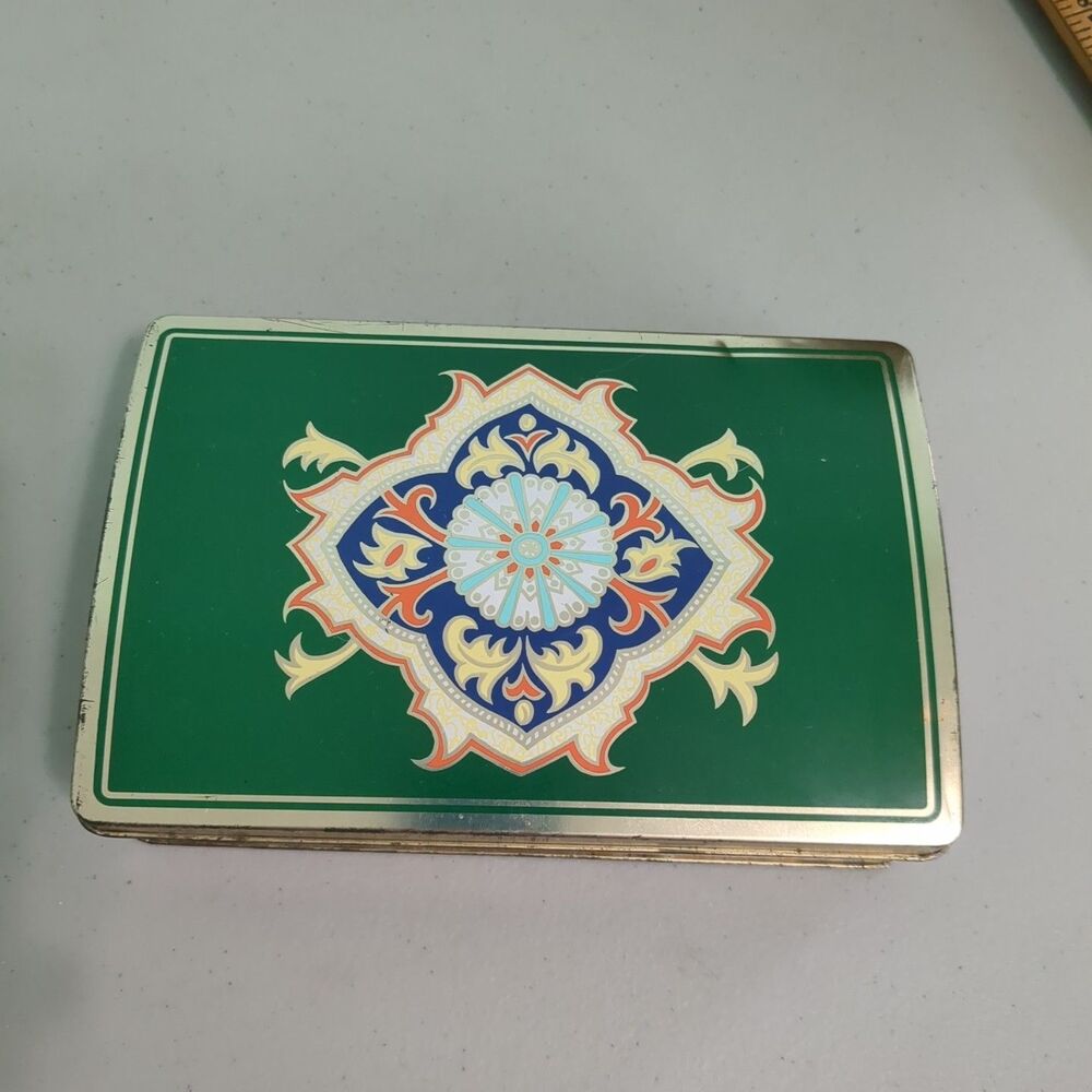 Vintage Revlon Moon Drops Green Multi-Color Tin Box Canister Container Makeup